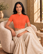 Neon Orange High Neck Short Sleeve blouse view 7