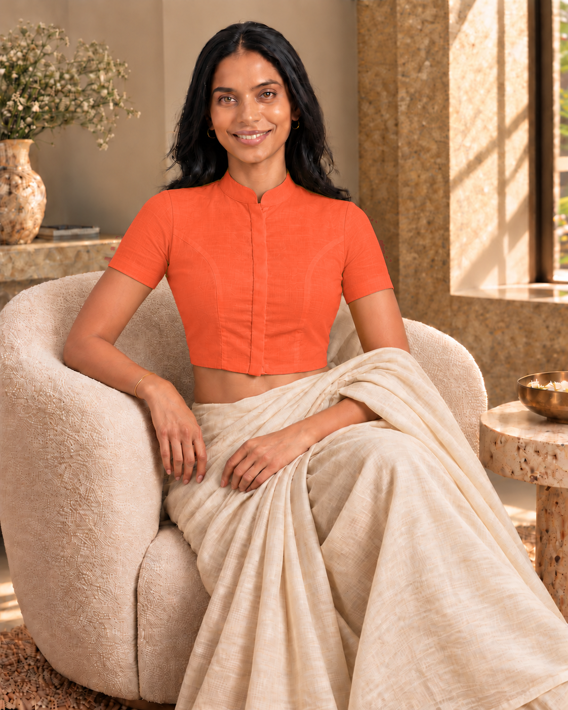 Neon Orange High Neck Short Sleeve blouse view 7