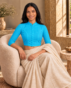 Aqua Bloom 3/4 Sleeve Front Open Classic Blouse - 7.png