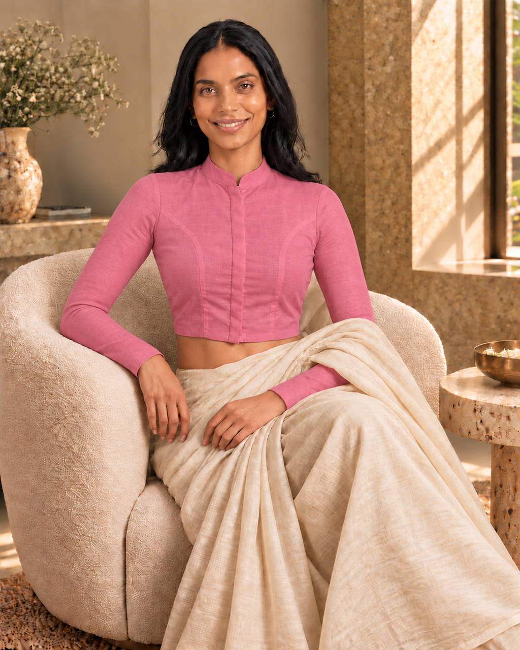 Rose Pink Full Sleeve Front Open Classic Blouse - 7.png
