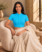 Aqua Bloom Short Sleeve Front Open Classic Blouse - 7.png