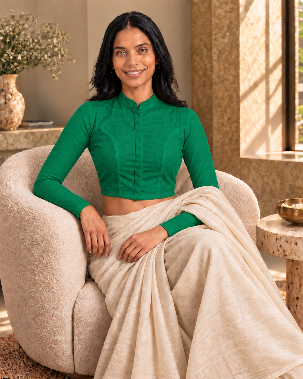 Emerald Green Full Sleeve Front Open Classic Blouse - 7.png
