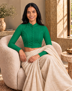 Emerald Green Full Sleeve Front Open Classic Blouse - 7.png