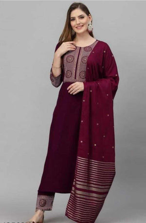 Wine red Embroidery 3 Piece Set
