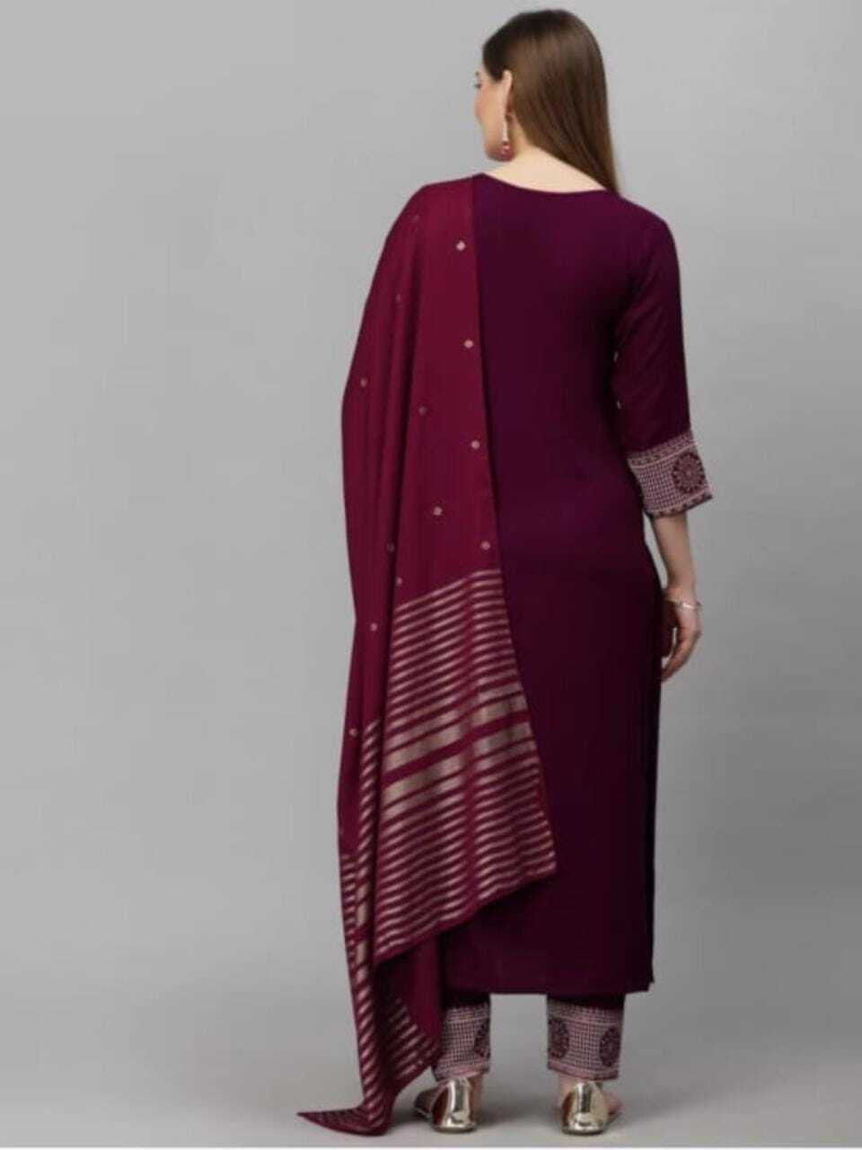Wine red Embroidery 3 Piece Set