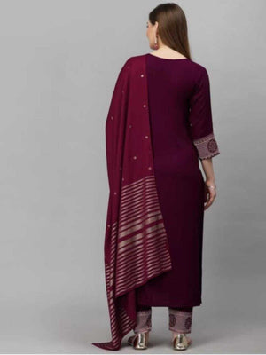 Wine red Embroidery 3 Piece Set