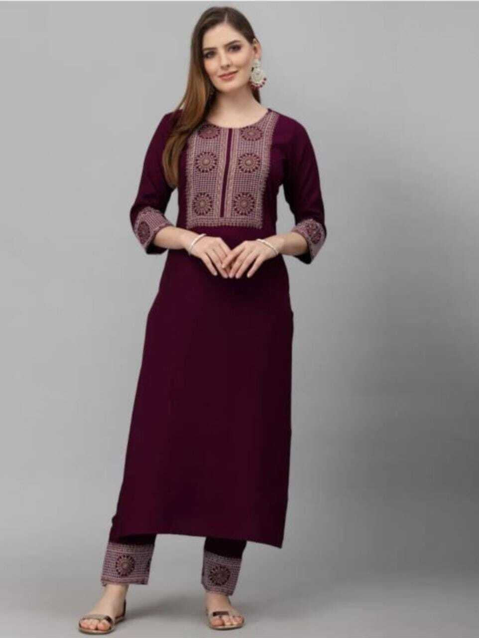 Wine red Embroidery 3 Piece Set