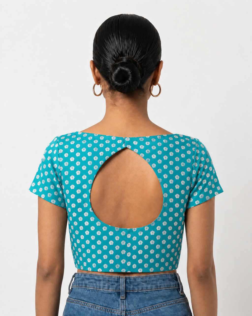 Aqua Blossom Button-Up Blouse