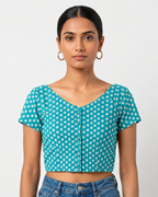Aqua Blossom Button-Up Blouse