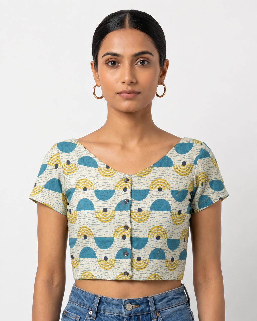 Azure Horizon Button-Up Blouse
