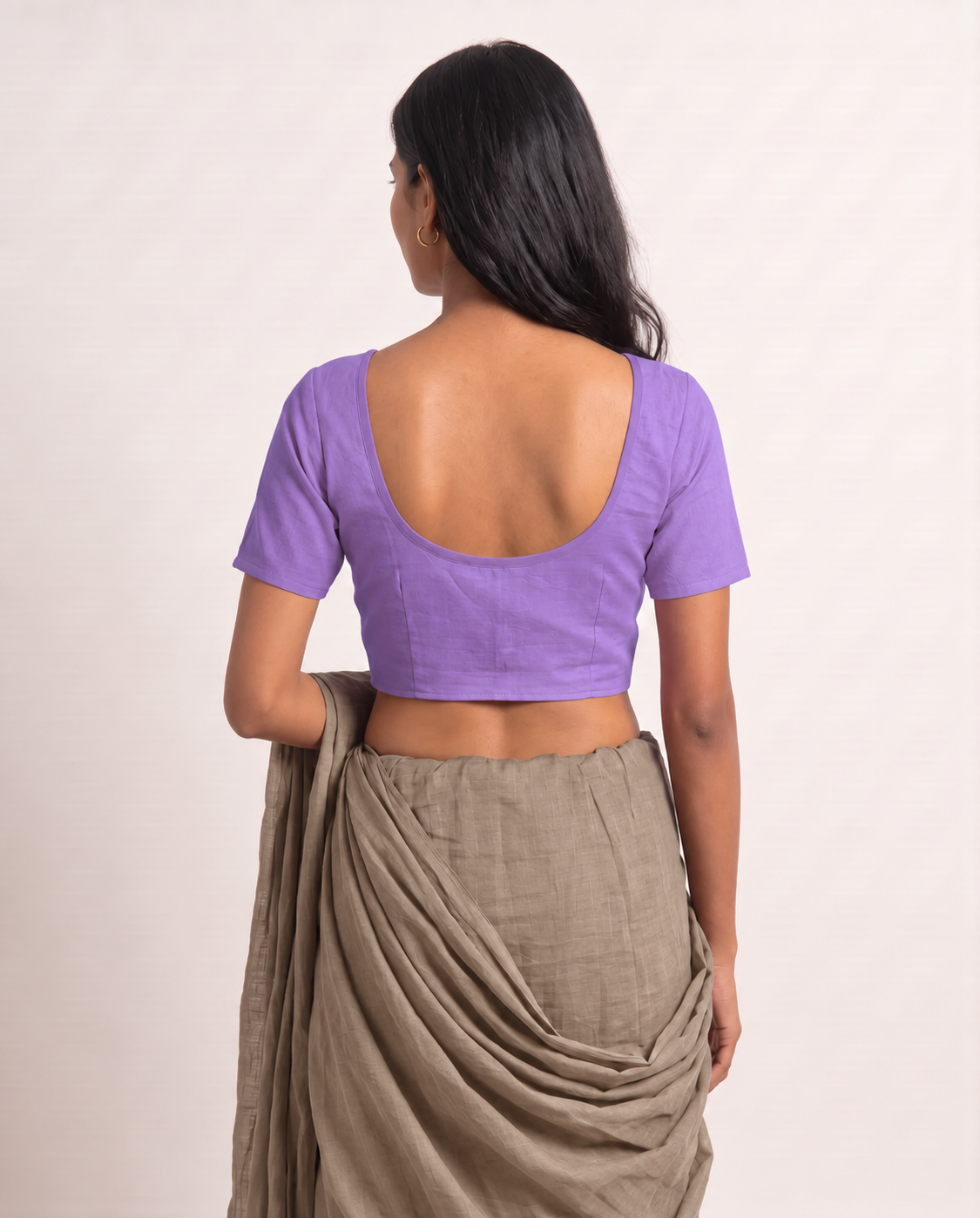 Lavender front-hook saree blouse in cotton with princess seams and short sleeves - view 2