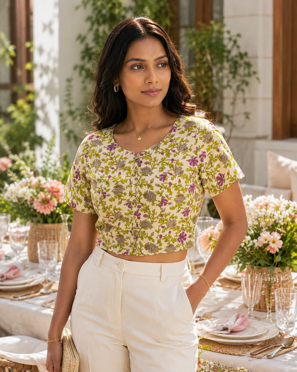 Purple Garden Duality Button-up Blouse Top