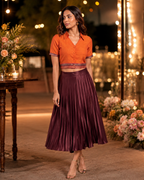 Sunset orange Mangalagiri cotton saree blouse with pointed collar and woven border - view 7