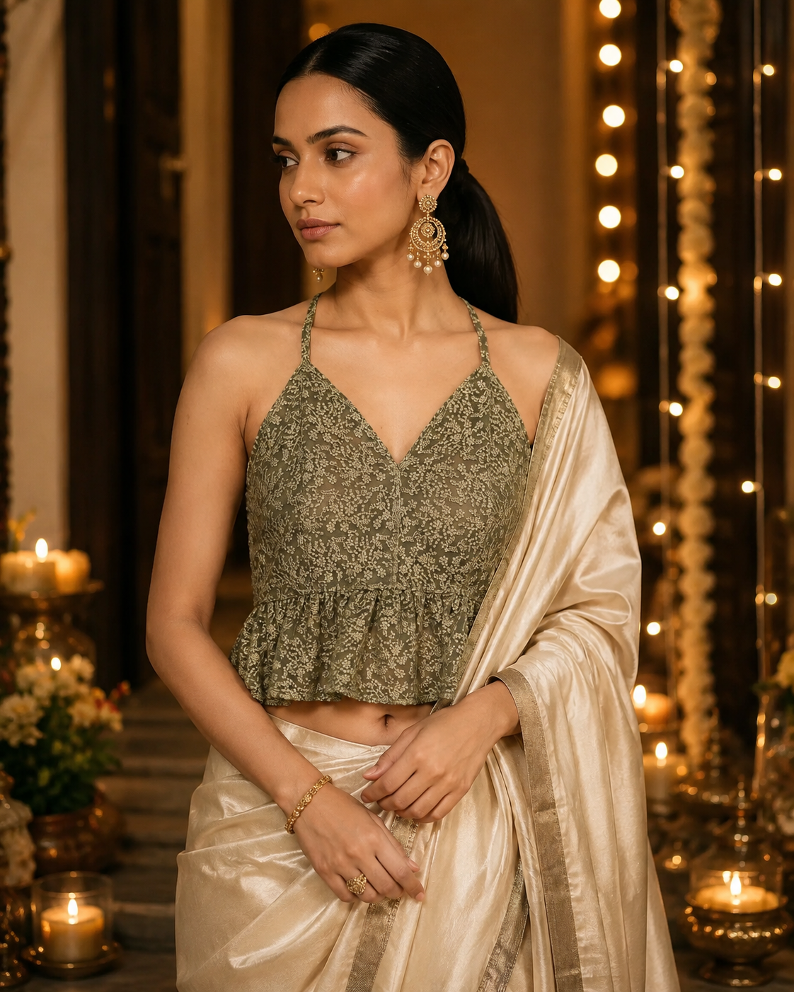Olive Lace Grace Peplum Duality Wear Top