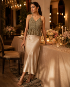 Olive embroidered net peplum saree blouse with halter neck ties - view 12