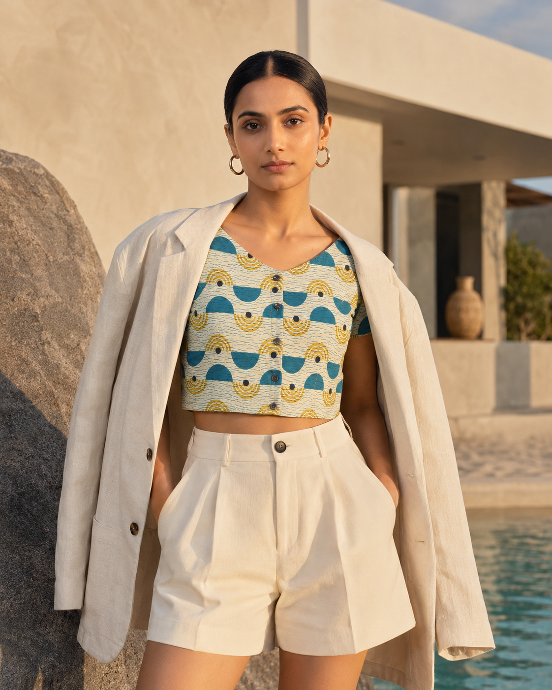 Azure Horizon Button-Up Blouse