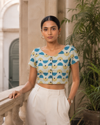 Azure Horizon Button-Up Blouse