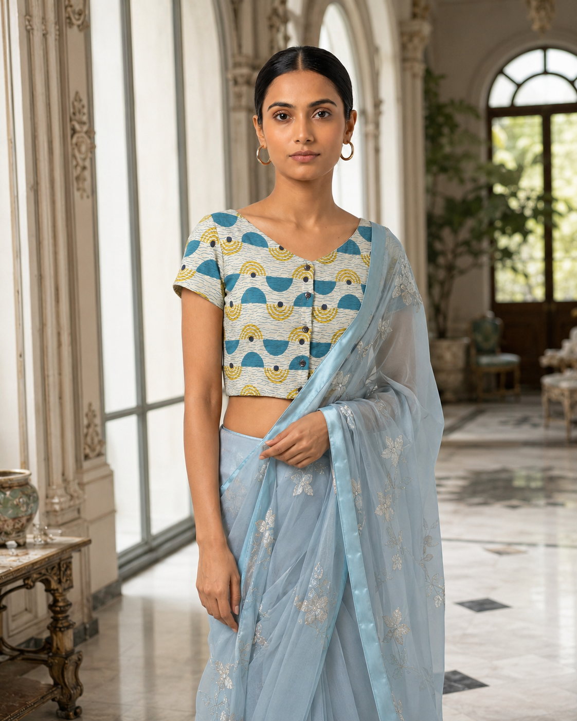 Azure Horizon Button-Up Blouse