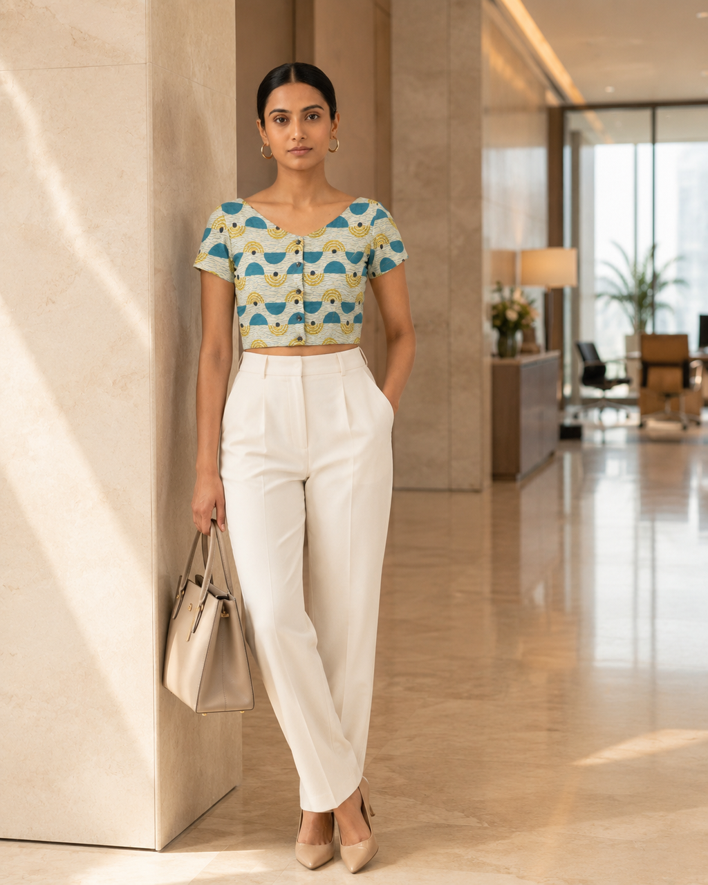 Azure Horizon Button-Up Blouse