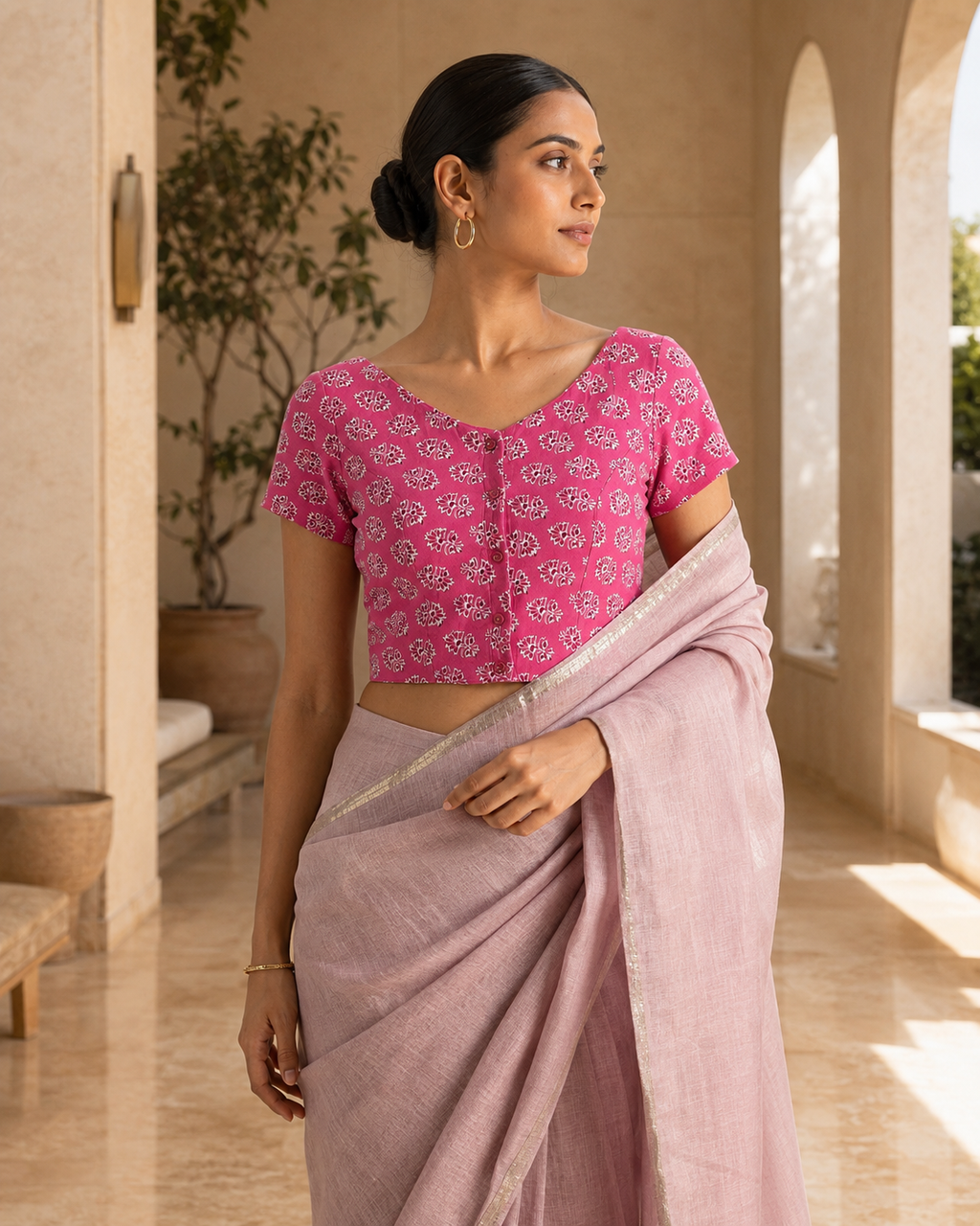 Pink Petal Duality Button-Up Blouse
