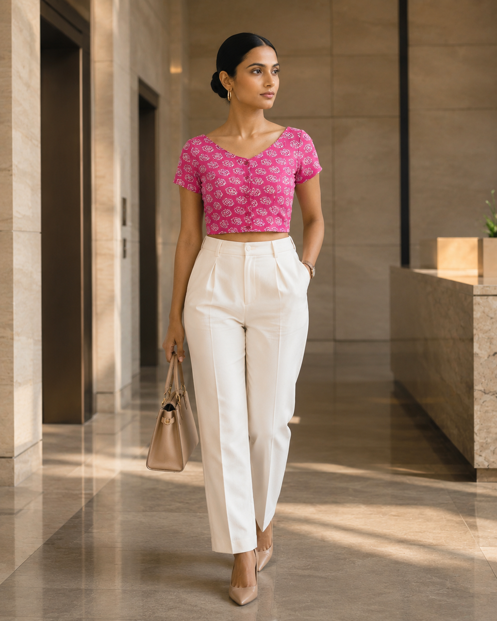 Pink Petal Duality Button-Up Blouse