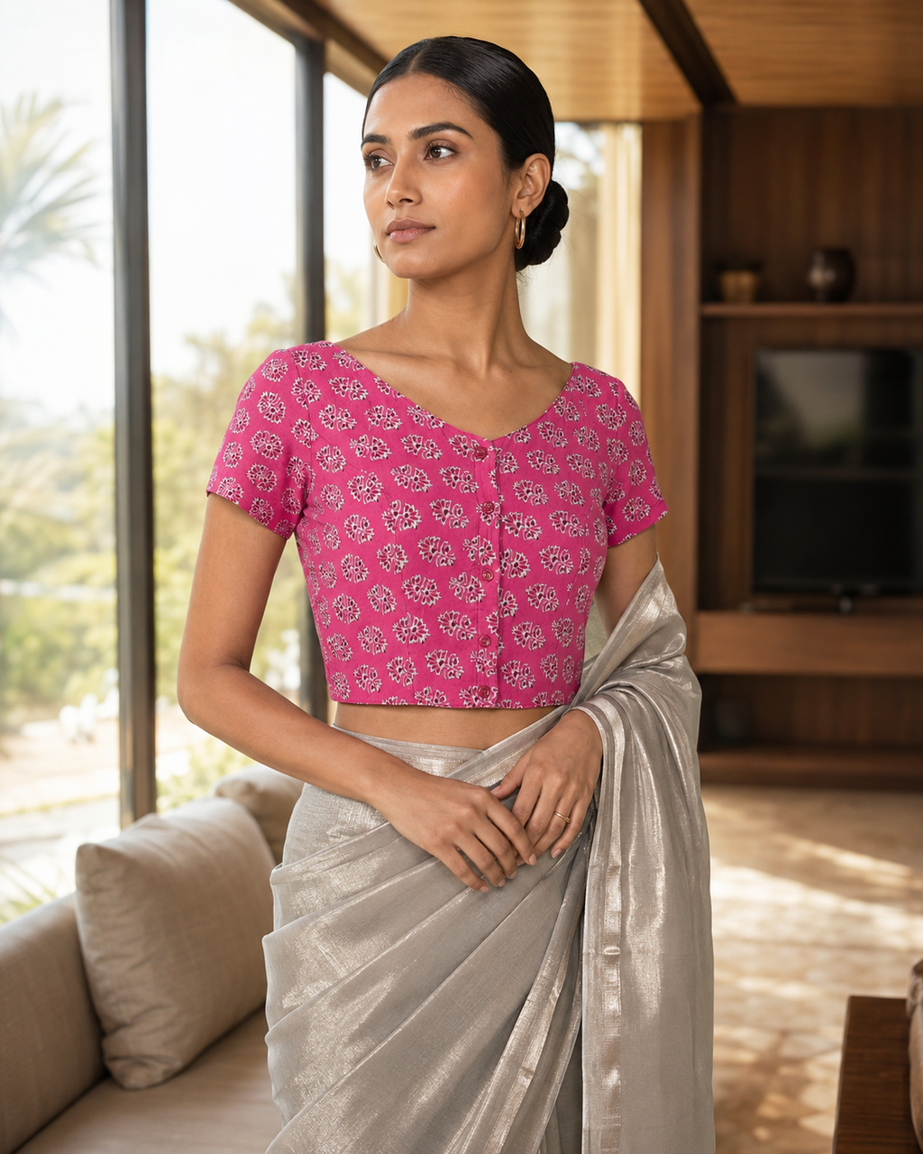 Pink Petal Duality Button-Up Blouse