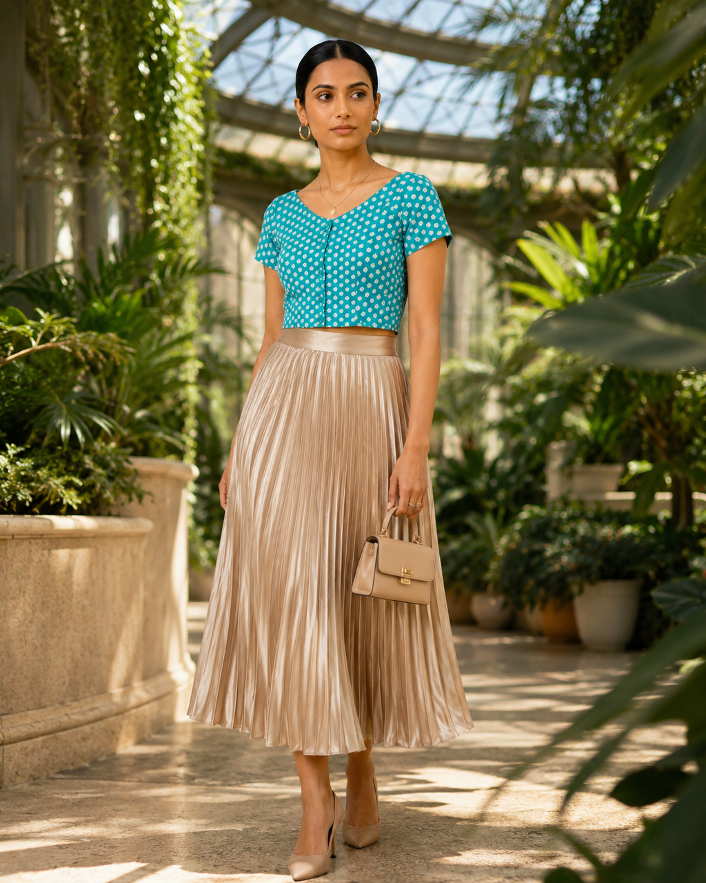 Aqua Blossom Duality Button-Up Blouse
