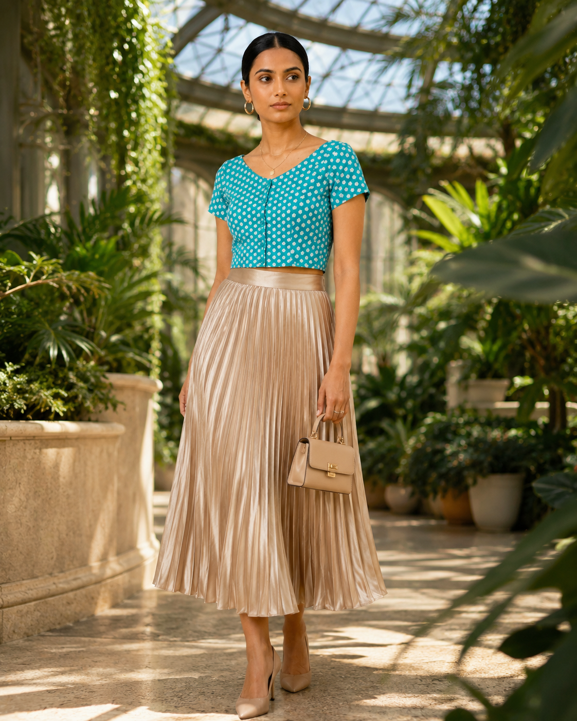 Aqua Blossom Duality Button-Up Blouse