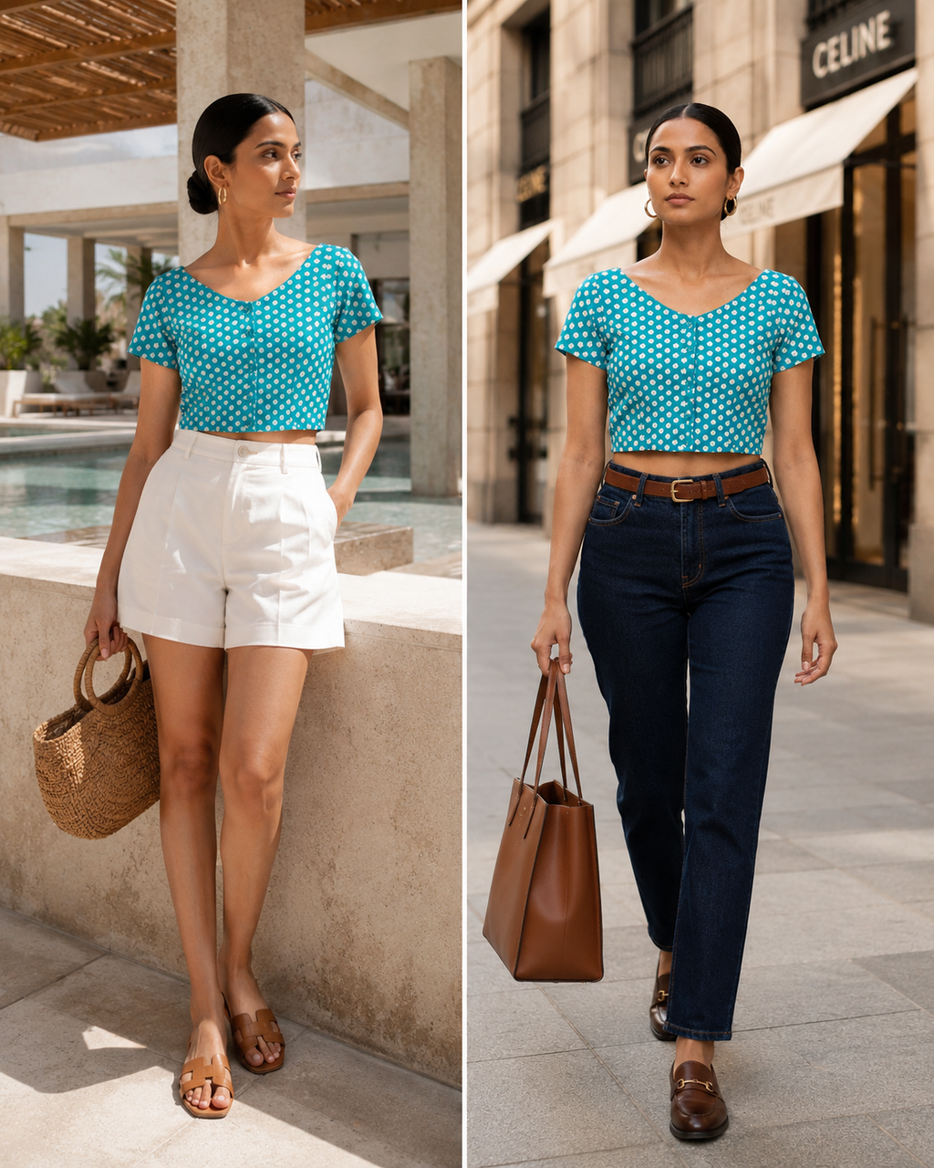 Aqua Blossom Duality Button-Up Blouse