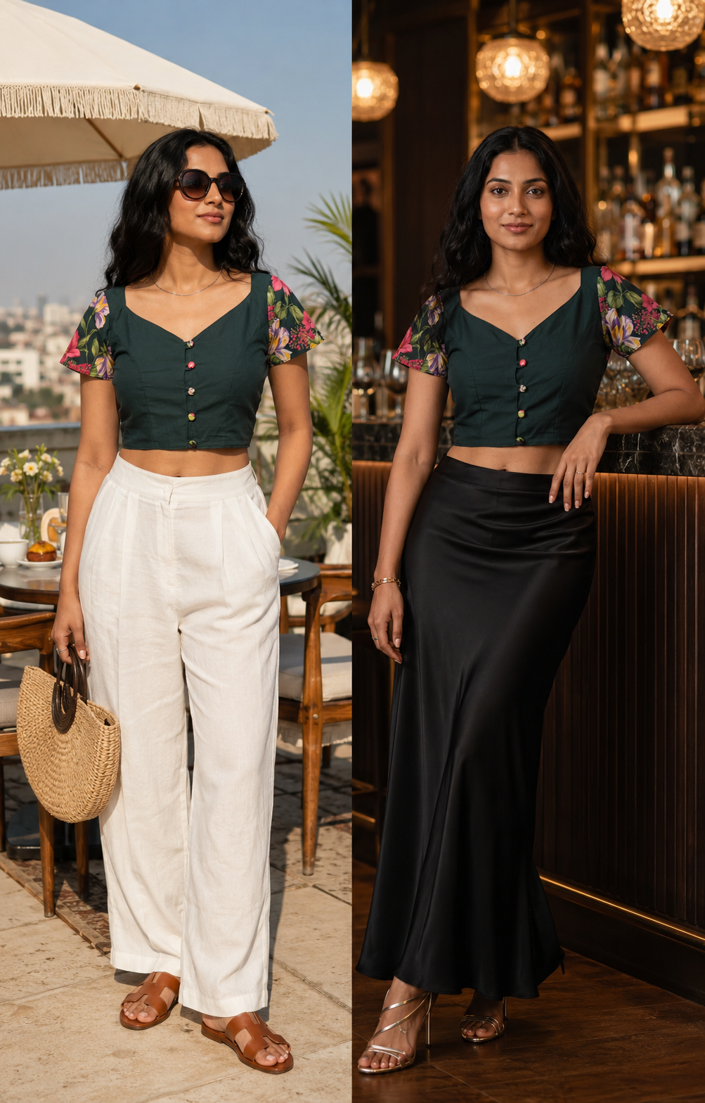 Midnight Garden Button-Up Blouse
