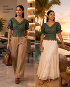 Emerald Check Celebration Bow Duality Wear Top