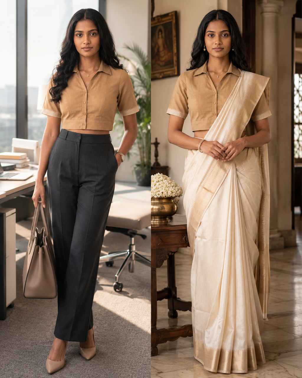 Sandstone Elegance Button-Up Blouse