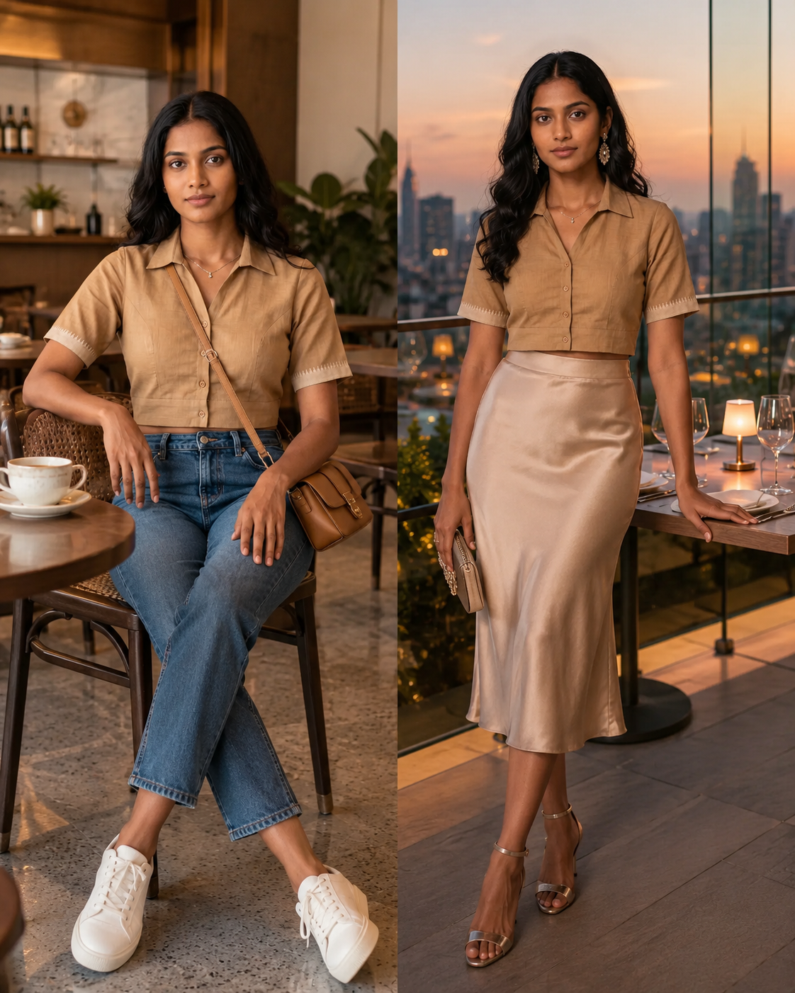 Sandstone Elegance Button-Up Blouse