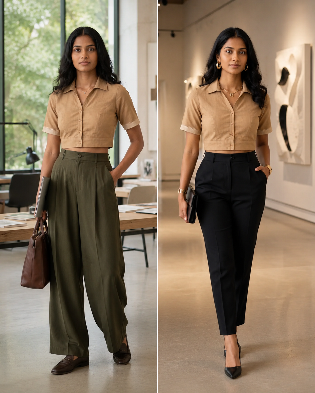 Sandstone Elegance Button-Up Blouse