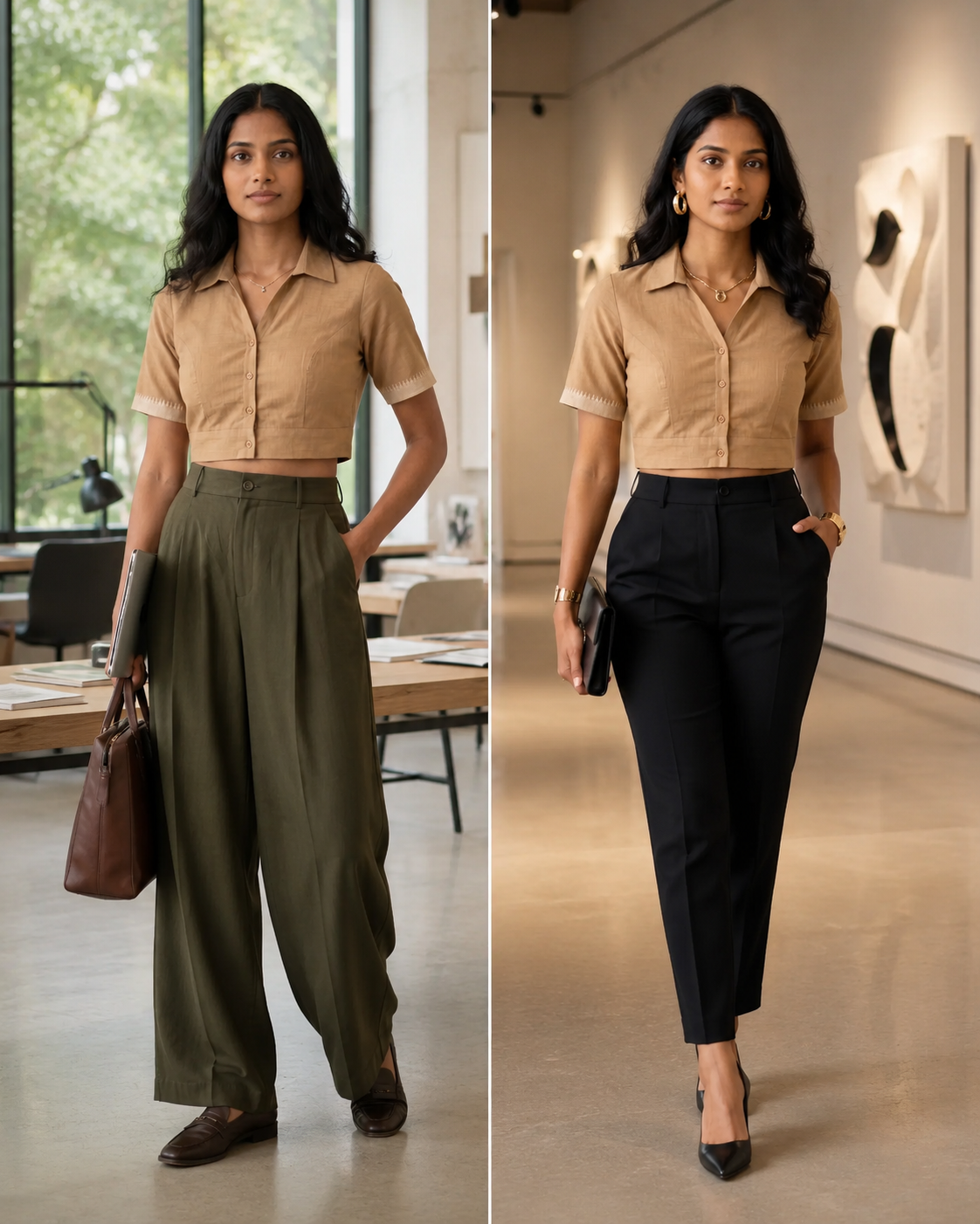 Sandstone Elegance Button-Up Blouse