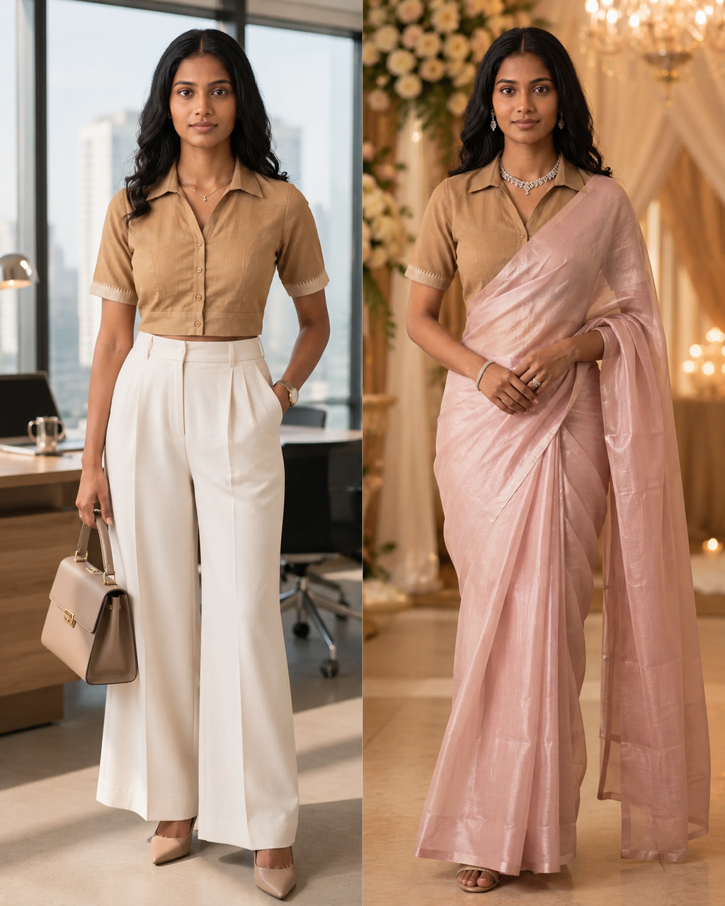 Sandstone Elegance Button-Up Blouse