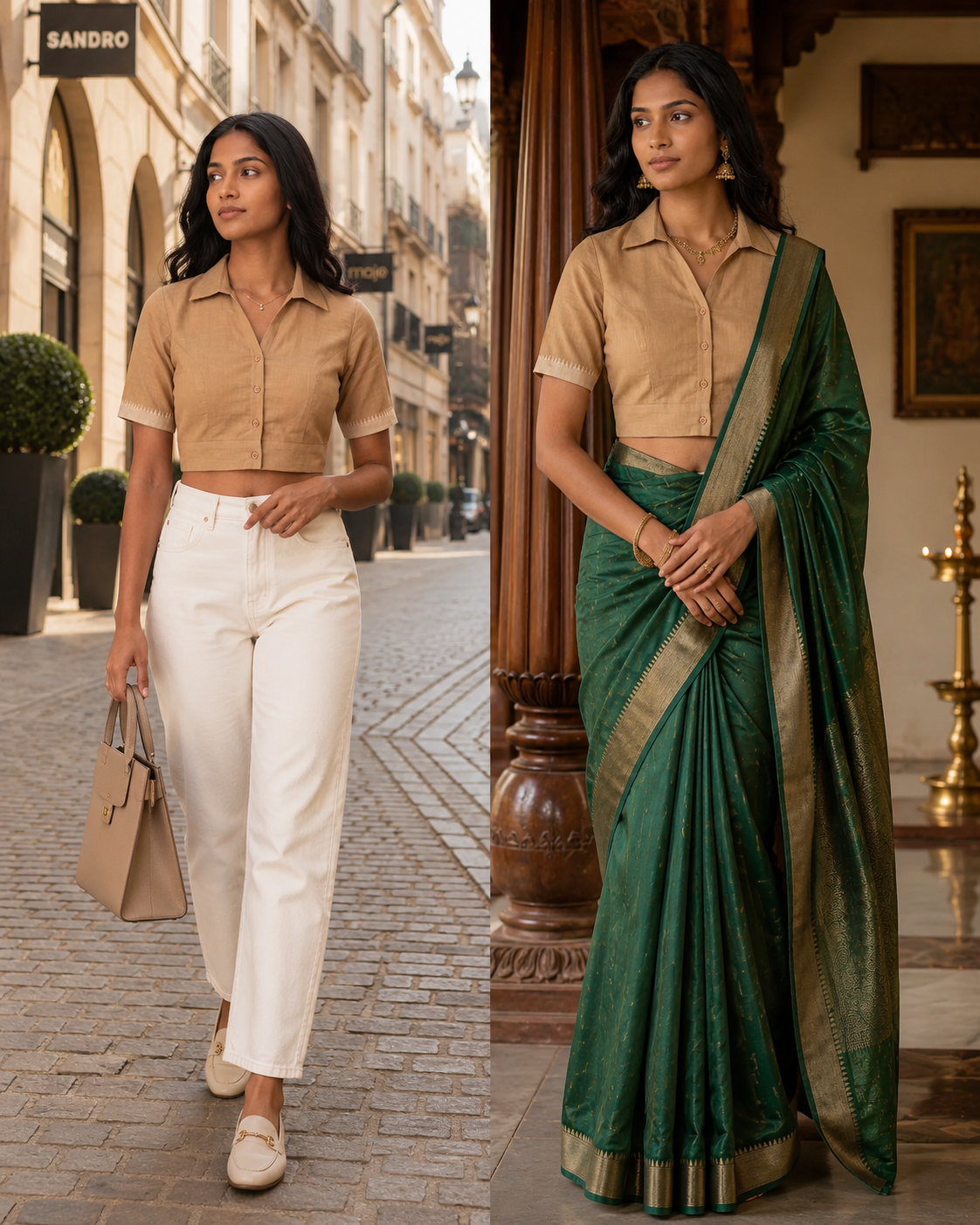 Sandstone Elegance Button-Up Blouse