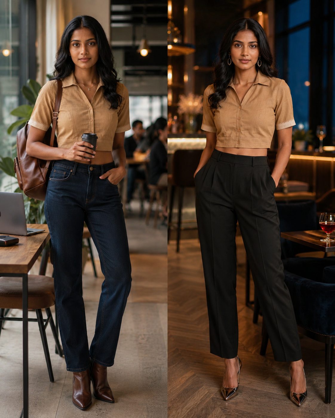 Sandstone Elegance Button-Up Blouse