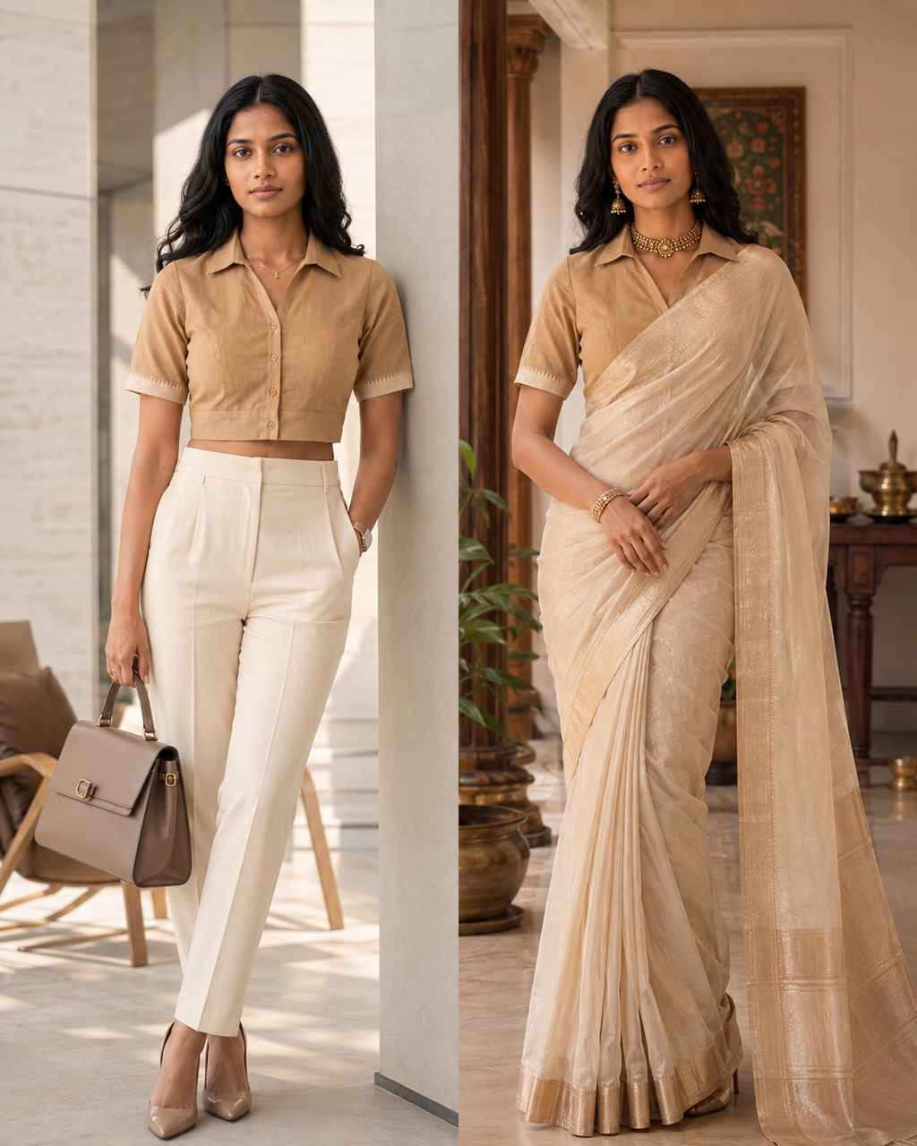 Sandstone Elegance Button-Up Blouse