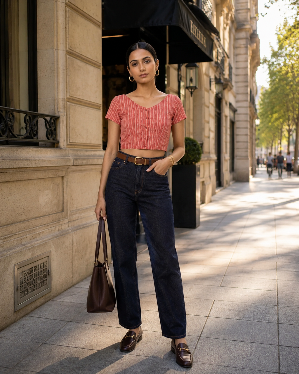 Coral Stripe Duality Button-Up Blouse