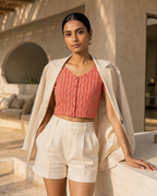 Coral Stripe Duality Button-Up Blouse