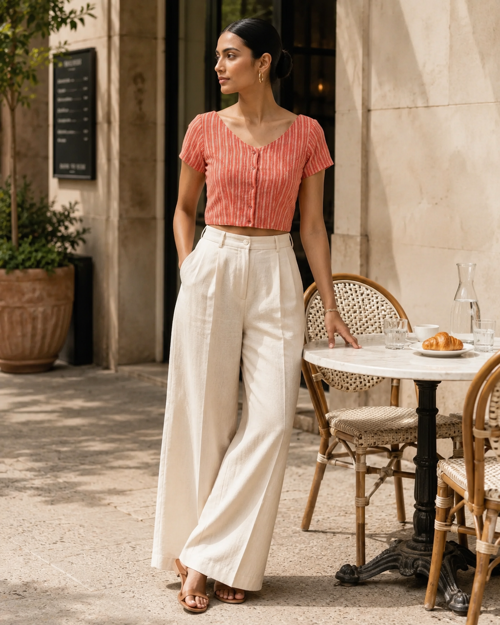 Coral Stripe Duality Button-Up Blouse