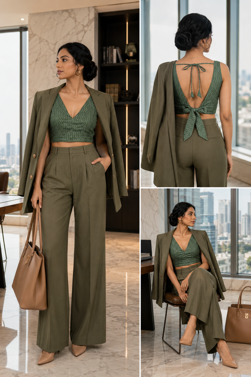 Olive Echo Bow Back Duality Wear Top