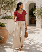 Crimson Pinstripe Wrap Duality Wear Top