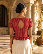 Crimson Pinstripe Wrap Duality Wear Top