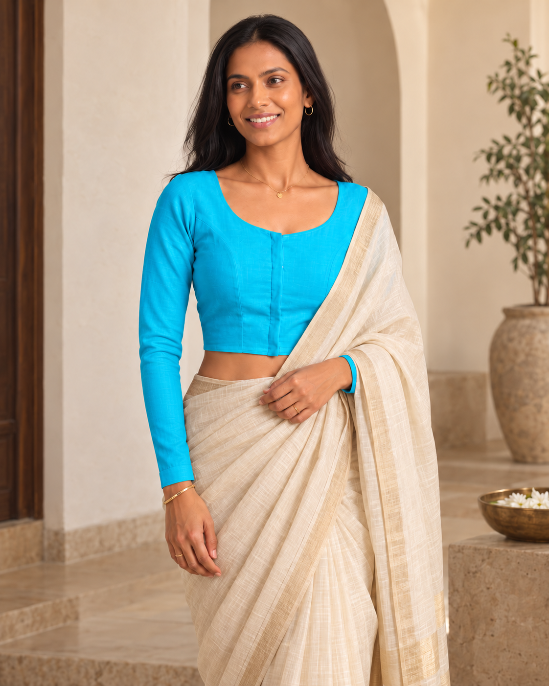 Aqua Bloom full sleeve blouse