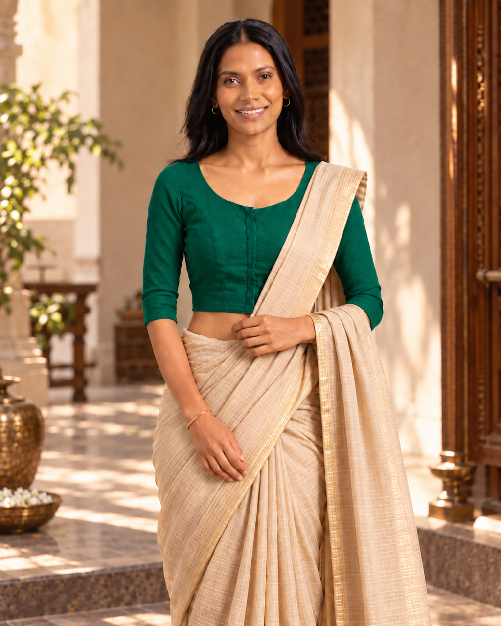 Emerald Green 3/4 sleeve blouse