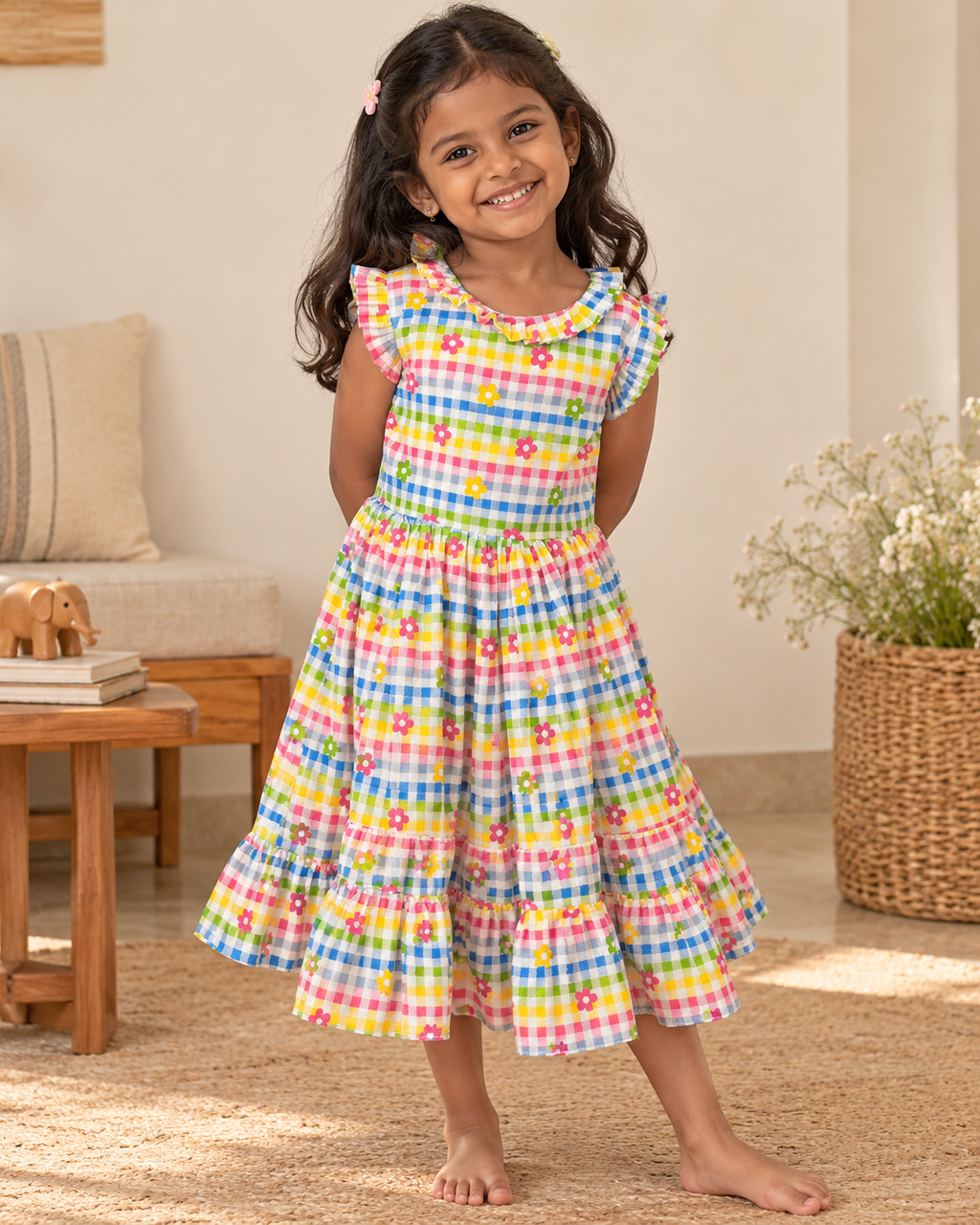Little Rainbow Garden Gingham Dress