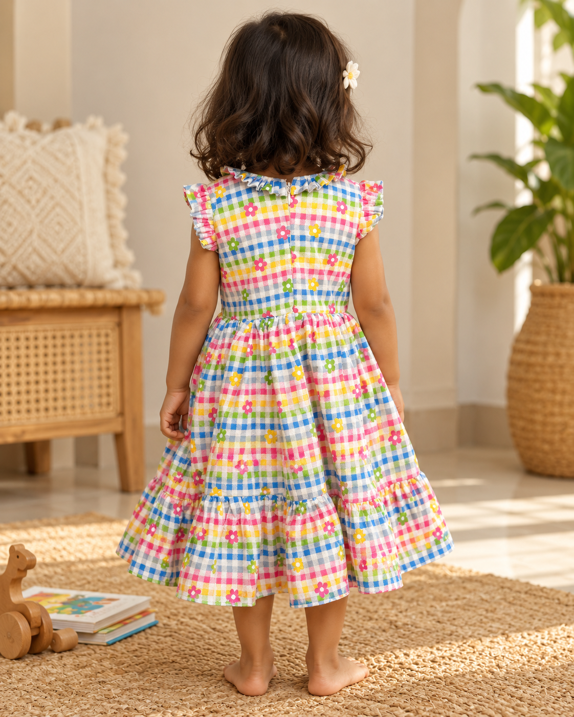 Little Rainbow Garden Gingham Dress