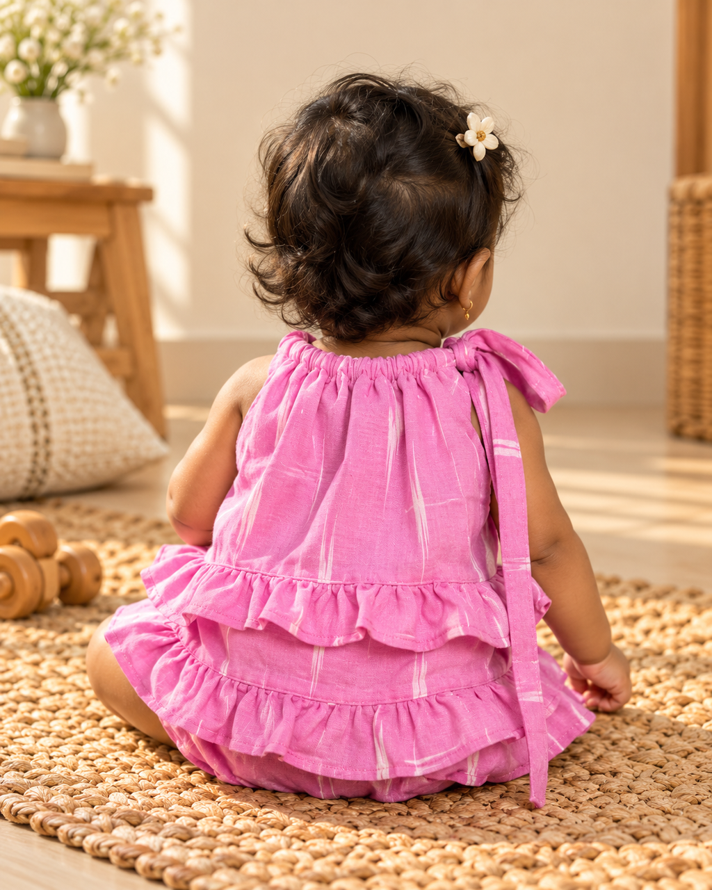 Little Pink Ruffle Tie-Up Dress